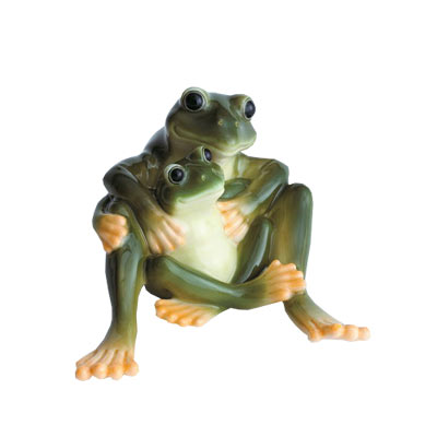 Amphibia frog mother & daughter porcelain figurine
